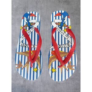 Vtg Kitson Los Angeles Flip Flops Y2K Nautical Anchor Swallow Size 9 10 Sailor